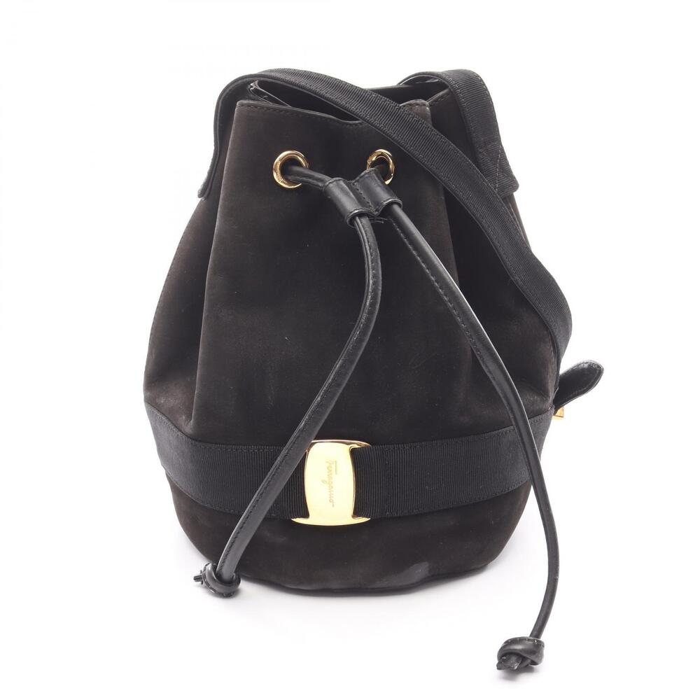 Salvatore Ferragamo Vara Shoulder Bag Suede Black